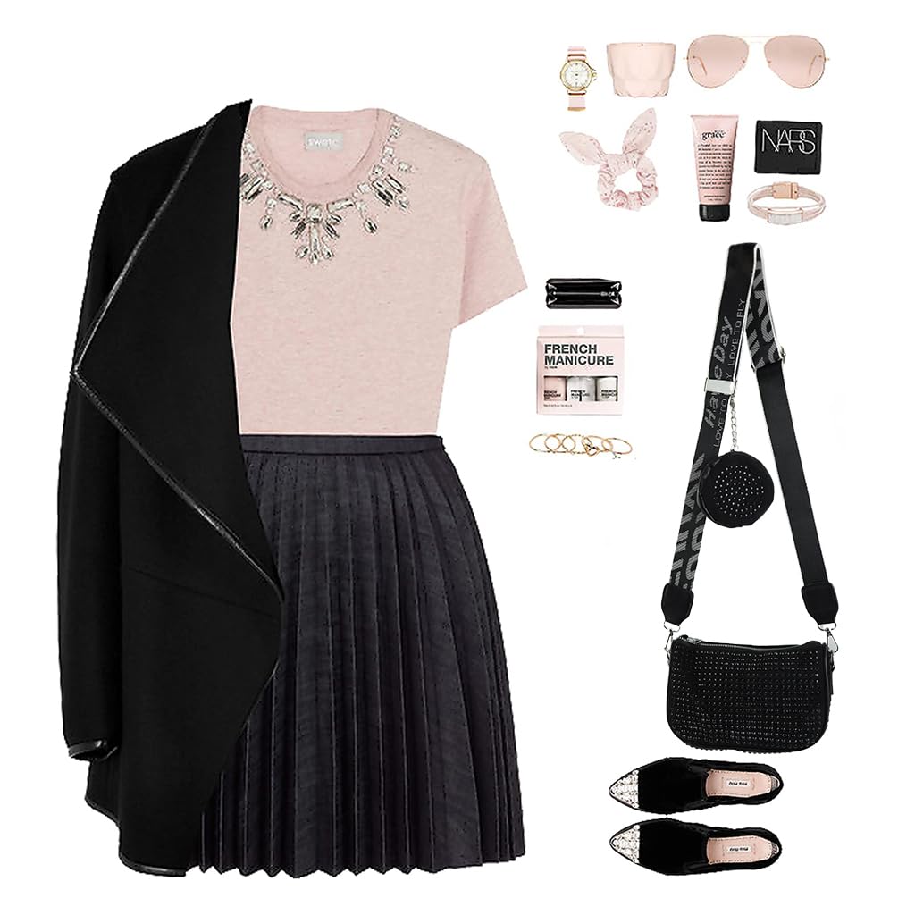 ZIBUYU Small Crossbody Bag Women Fashion Shoulder Bag with Matching Coin Pouch Trendy Soft Handbag Black Diamond-Embellished Shoulder Bag Daily Bag with Adjustable Shoulder Belt