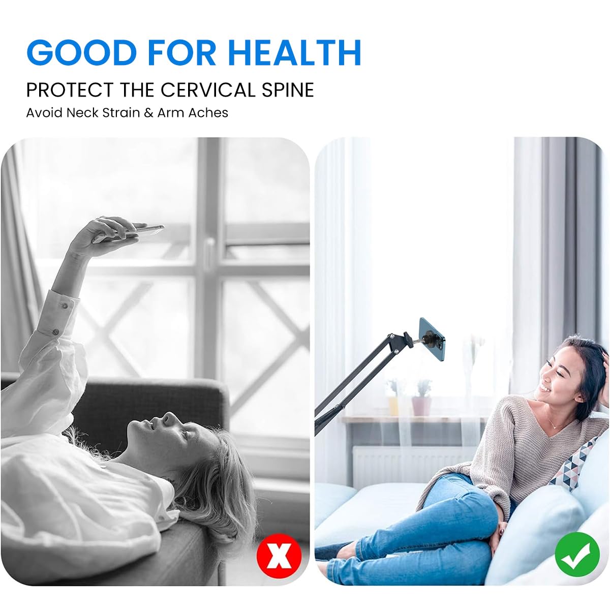 ZORBES Table Phone Holder Stand Strong Magnet Long Arm Phone Holder 360° Rotatable Phone Holder Screw Mounted Phone Holder for Table, Bed Metal Phone Holder Rack for Livestream, Facetime