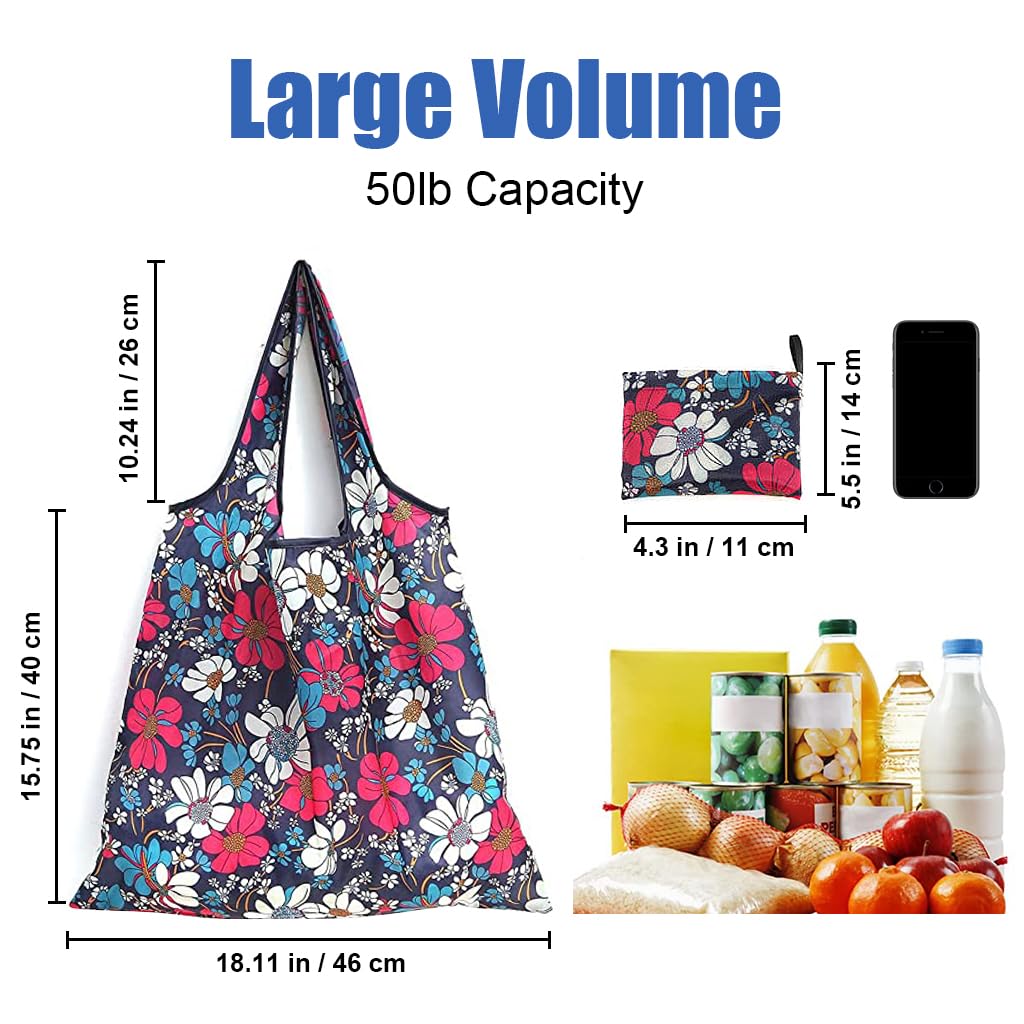 MAYCREATE 6PCS Reusable Grocery Bags, Polyester Shopping Bags for Groceries Multi Colors Reusable Bags Foldable Shopping Bag