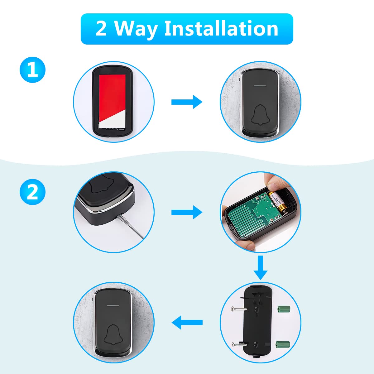 HASTHIP Wireless Door Bell for Home, Wireless Bell for Office Waterproof, Door Bell for Home Wireless with 300m Range, with 36 Tunes, Led Indicator, 4 Volume Levels, 1 Push Button & 2 Receiver