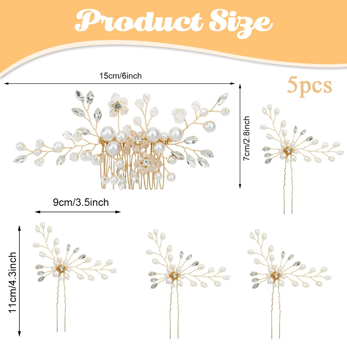 PALAY Flower Hair Accessories for Women Pearl Crystal Rhinestone Hair Pins for Women Stylish Hair Comb Clip Bridal Hair Bun Accessories for Wedding, Daily, Party - 5 Pcs