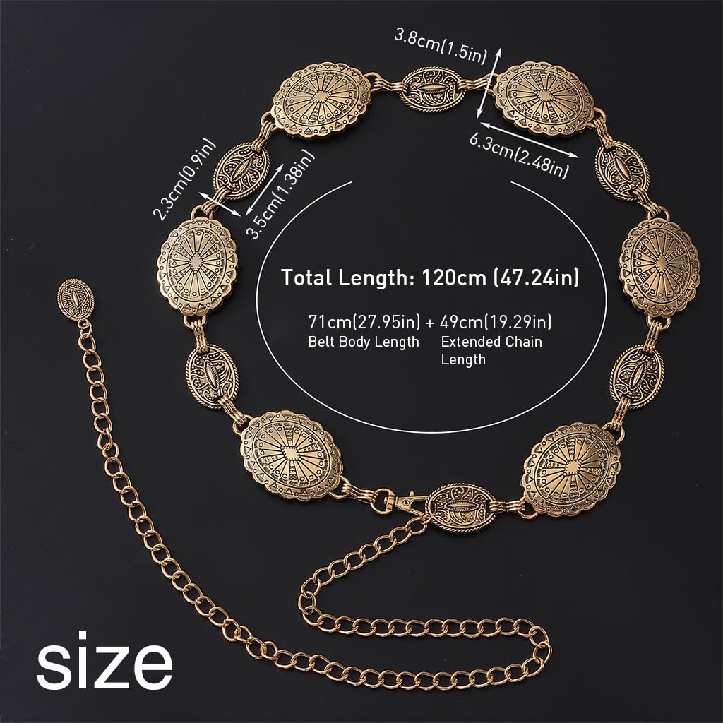 PALAY Waist Belt for Women Golden Metal Concho hip belt for women saree Waist Belt Adjustable boho Western Fashion saree Belt women Chain Belts for Dresses, Jeans, Skirts