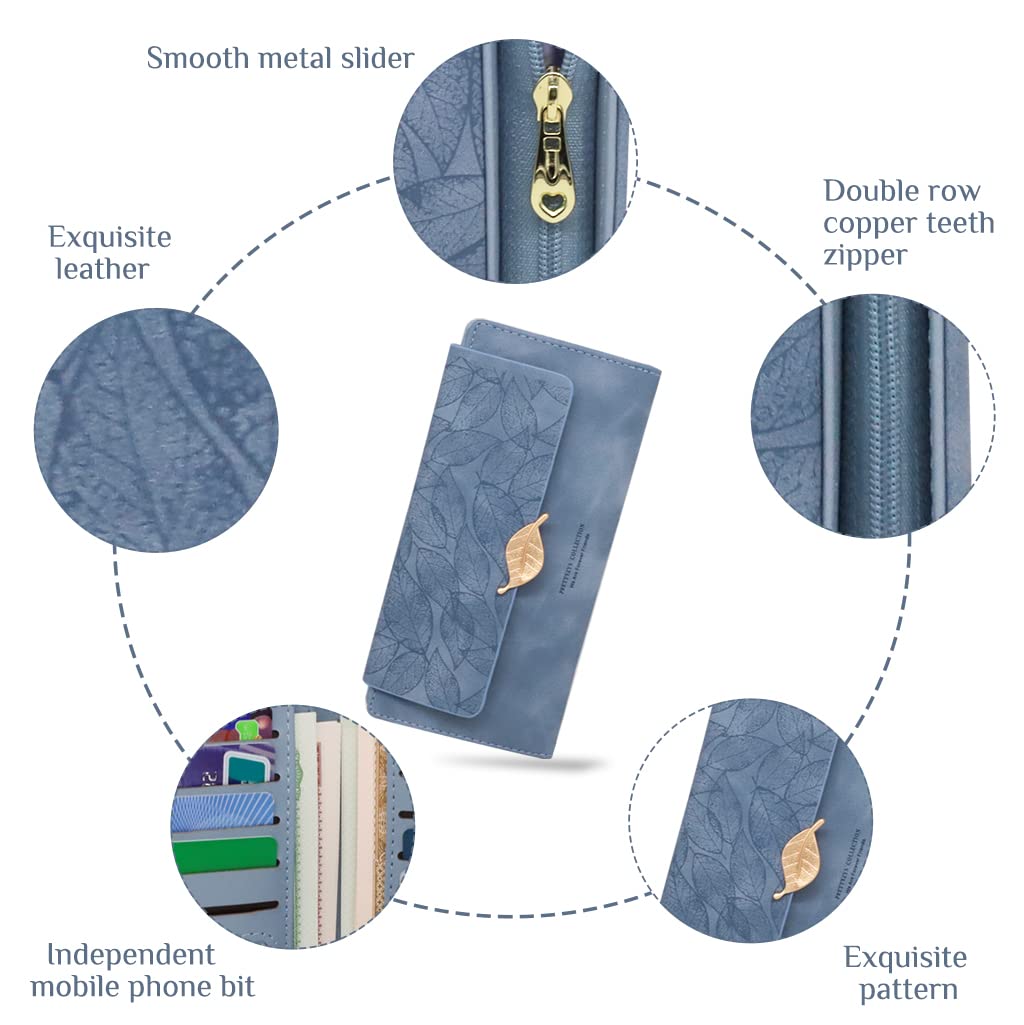 PALAY Women's Wallet PU Leather Long Wallet Credit Card Holder Hand Purse for Women with Holders Phone Pocket Girls Zipper Coin Purse