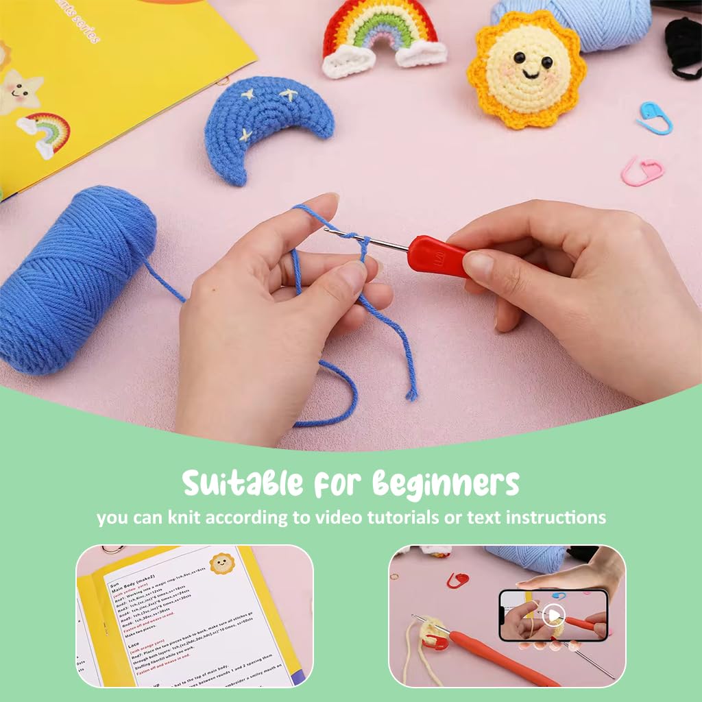 PATPAT DIY Crochet Kit Set of 4Pcs DIY Cartoon Stuffed Toy Crochet Material Kit with Tools and Tutorials Starter Friendly DIY Crochet Kit Crochet DIY Cartoon Crochet Pendent Material Kit DIY Gift