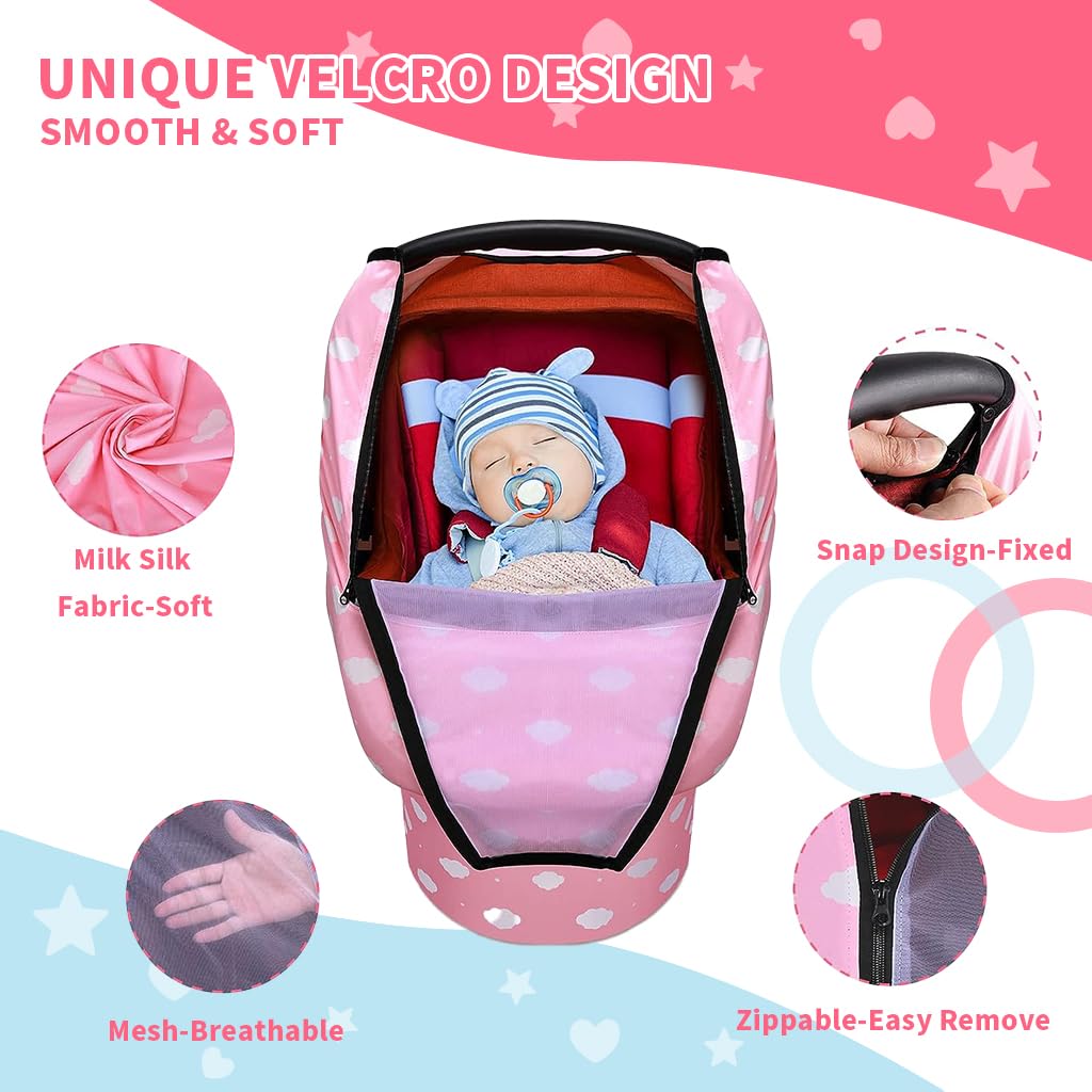 SNOWIE SOFT Baby Car Seat Covers with Breathable Mesh Window, Baby Cart Sunshade Multifunction Baby Stroller Cover Breastfeeding Cover Shawl Nursing Cover Stretchy Stroller Canopy Suitable All Season