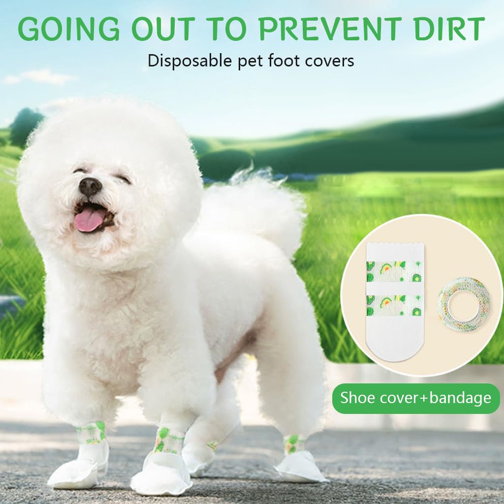 Qpets 20Pcs Pet Walking Shoes, Water Resistant Lining Design Eco Non-woven Dog Boots Easy-tie Bandage Pet Palm Sleeve Cover for Walking Outdoor Shoes for Medium and Large Dogs - Size M