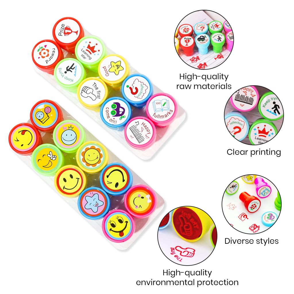 HASTHIP Kids Reward Stamps 20Pcs Inspirational Themed Stamps for Kids Colorful Prizes Stamps Quick Dry Stamp for Kids Party Supplies Party Favors School Supplies