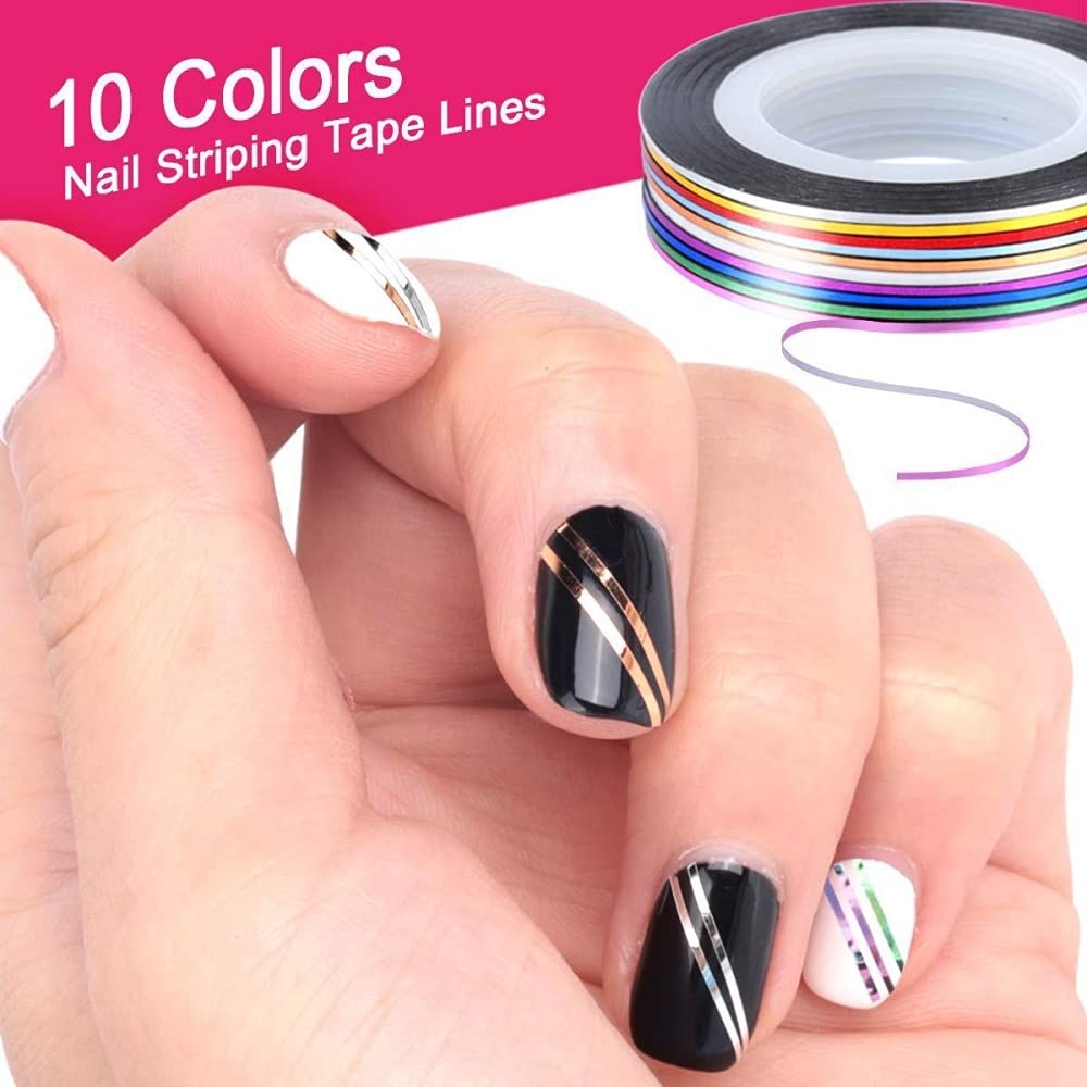 MAYCREATE Nail Art Stamping Kit 3D Nail Art Decorations Kit with Nail Art Brushes Dotting Tools Holographic Nail Art Stickers Nail Foil Tape Strips and Nails Art Rhinestones (39pcs)