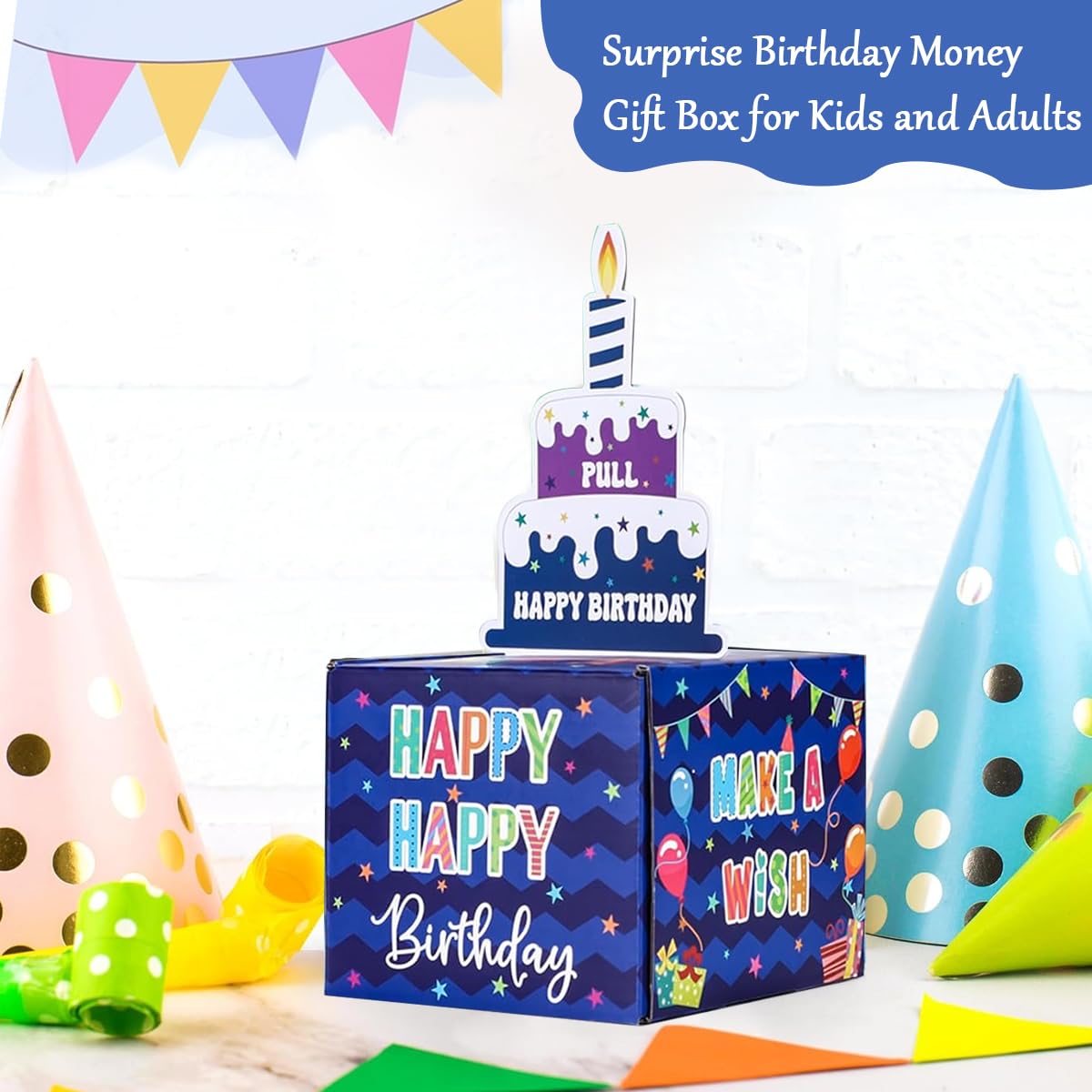 HASTHIP Birthday Money Box for Cash Gift, Surprise Money Pull Out Game for Parties, Pull Out Happy Birthday Day Card and 100Pcs Transparent Bags, Fun Ways to Give Cash as A Gift