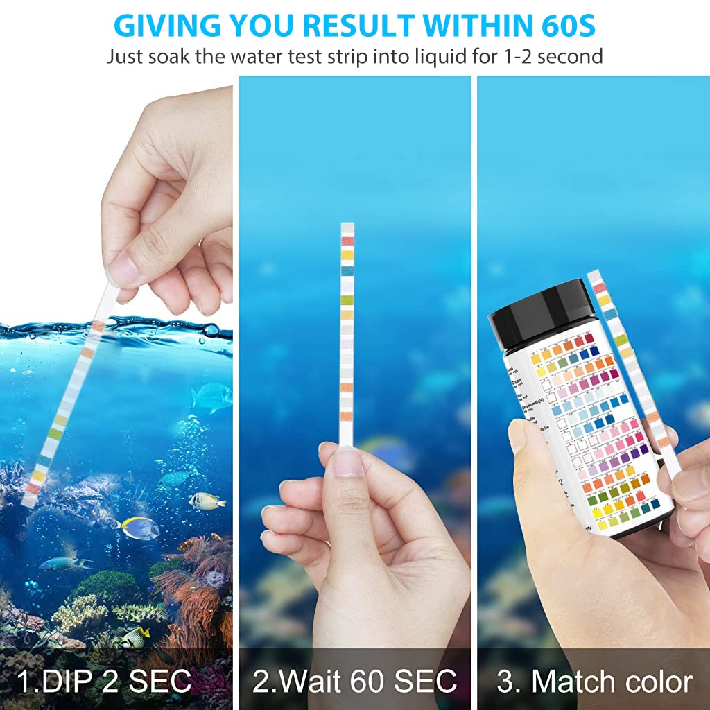 Qpets 50pcs Water Testing PH Testing Strips, 14 in 1 Water Testing Kit Aquarium Test Strips Professional Freshwater Water Testing Kit for PH GH&KH Nitrite Nitrate Chlorine Carbonate
