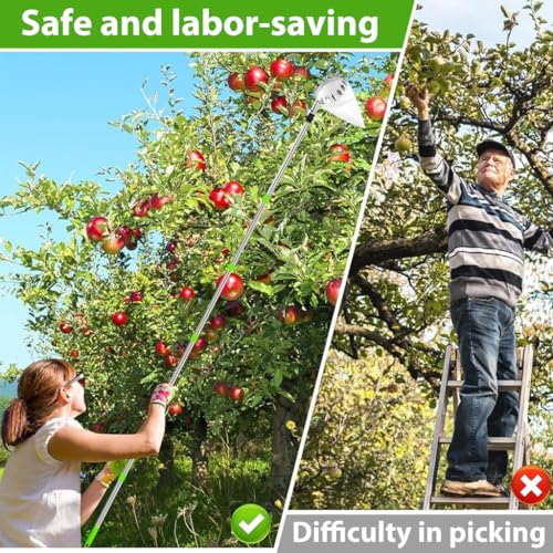 HASTHIP® Fruit Picker Tool 10.5ft Fruit Plucker with Extendable Alloy Material Telescopic Pole Equipped with Net and Tree Stick Easy to Assemble 3 PCS