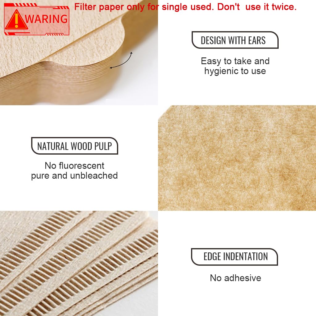 Supvox 100 Counts Coffee Filter Paper for Brewing Coffee Natural Unbleached Coffee Filter Paper Cone-Shape Disposable Coffee Filters Paper Fit for Drip Coffee Dripper
