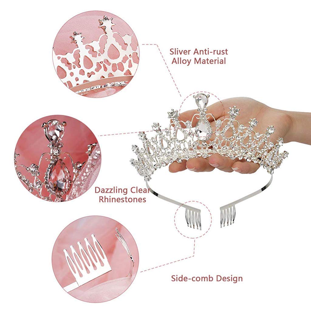 PALAY Unisex Crystal Tiara Crown with Rhinestones Comb