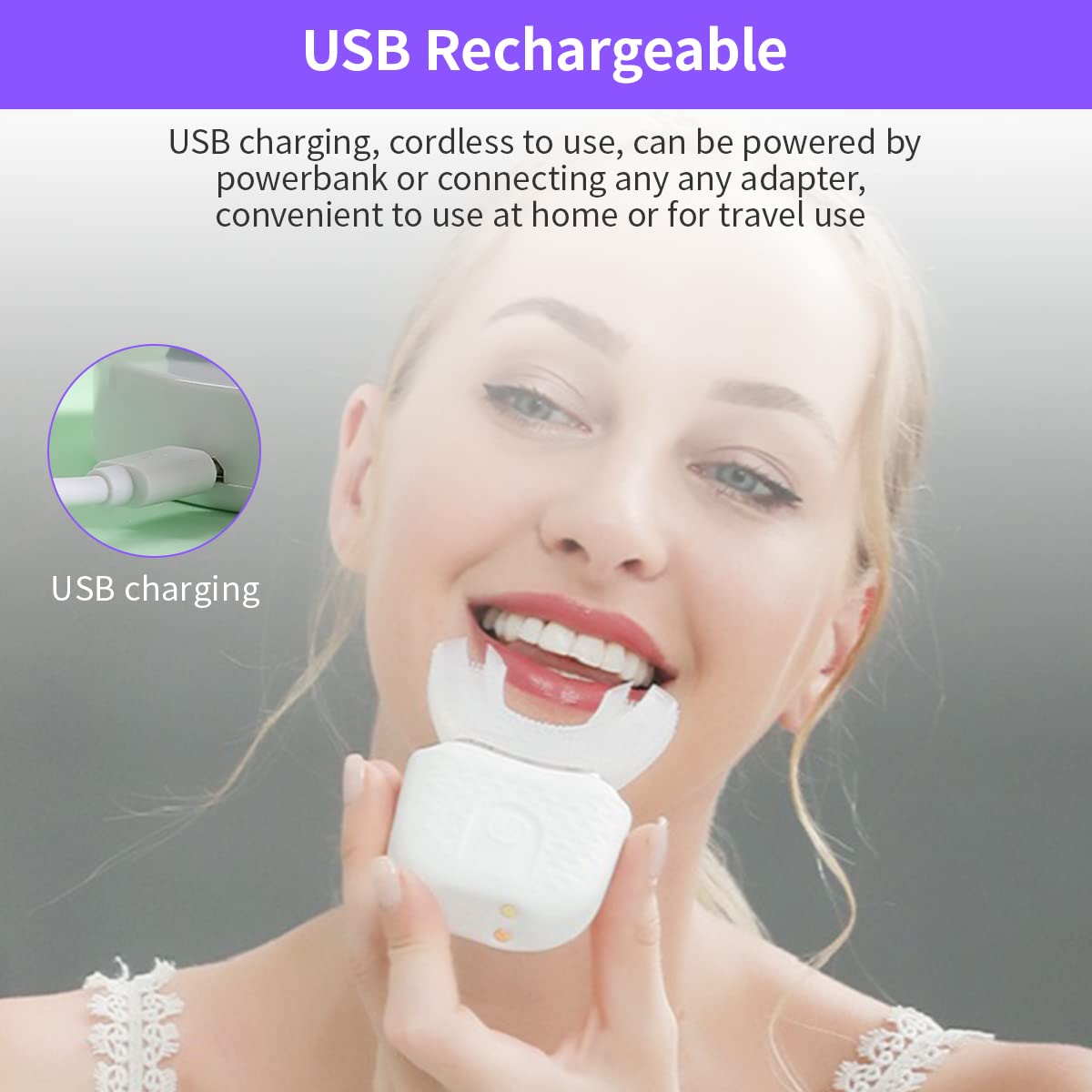 HANNEA Ultrasonic Teeth Cleaner Electric Toothbrush U Shaped Toothbrush for Adults with 3 Cleaning Modes Teeth Whitening Accelerator Electric Toothbrush, Teeth Care Cleaner USB Rechargable