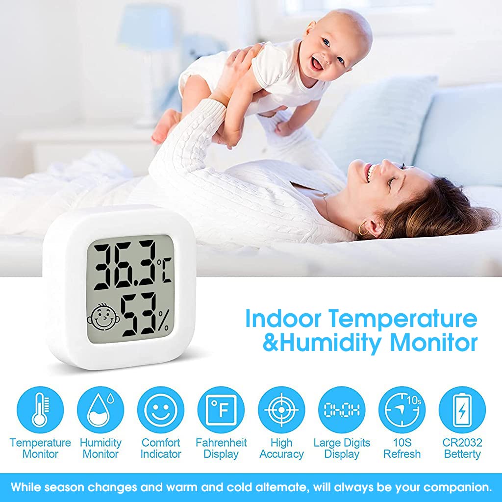Supvox Mini Indoor Thermometer and Hygrometer LCD Digital Display Accurate Temperature Monitor Meter,for Home,Indoor Green House,Office
