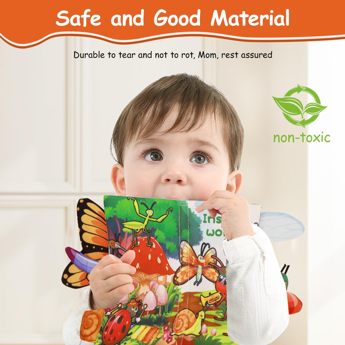 PATPAT 6 Pages Cloth Book for Babies, 3D Cartoon Insect Crinkle Books for Babies 6-12 Month Old Soft Cloth Books, Sensory Toys Book, Early Development Toys Baby Cloth Book for Toddler 3-18 Months