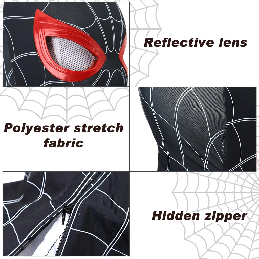 FANCYKU Miles Morales Head Cover with Moving Eyelid 3D Realistic Super Hero Face Cover for Kids & Adult Jaw Motion Activated Blinking Eyelid Black Costume Head Cover for Cosplay Party