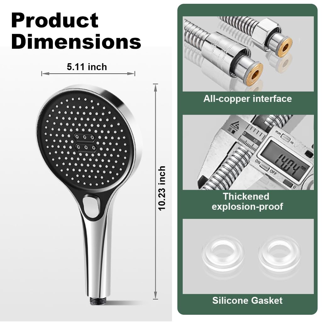 HASTHIP Shower Head High Pressure Shower Head with 3 Spray Modes Universal Water Saving Shower Head Massage Shower Head Rainfall Shower Head Modern Chrome Plated Bathroom Shower Head