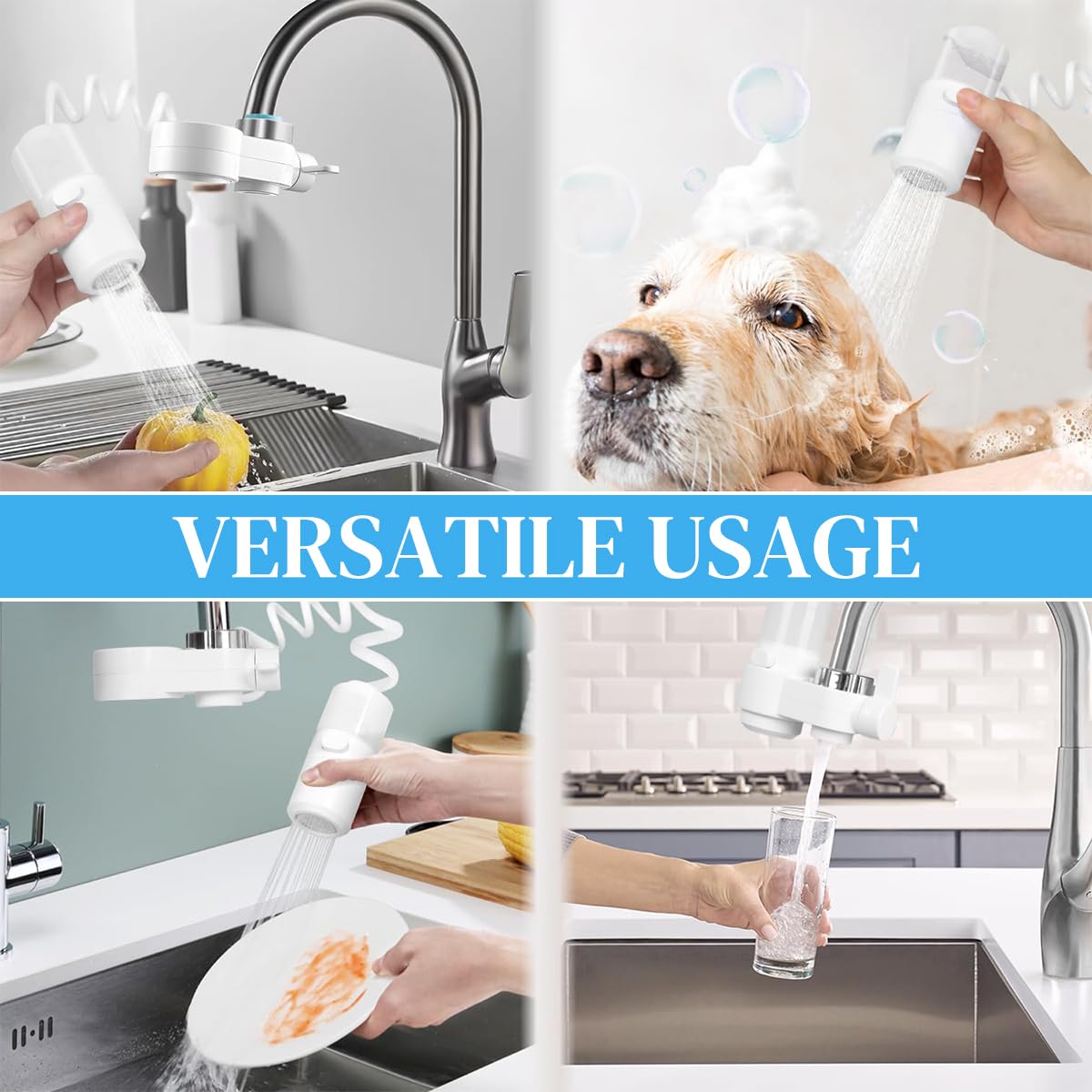 HASTHIP Kitchen Sink Faucet with Refillable Soap Dispenser 360 ° Fleixble Separate Sprayer Design Auto Soap Mixing Design with One Button to Switch, Universal Kitchen Sink Faucet Extender