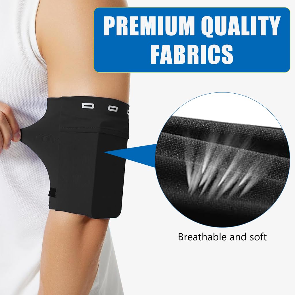 Proberos Running Armband Cell Phone Armband Pouch Fashion Reflective Strip Design Sport Armband with Zipper Pouch & Earphone Cable Hole Stretchy Armband Cell Phone Holder for Men Women (M, Black)