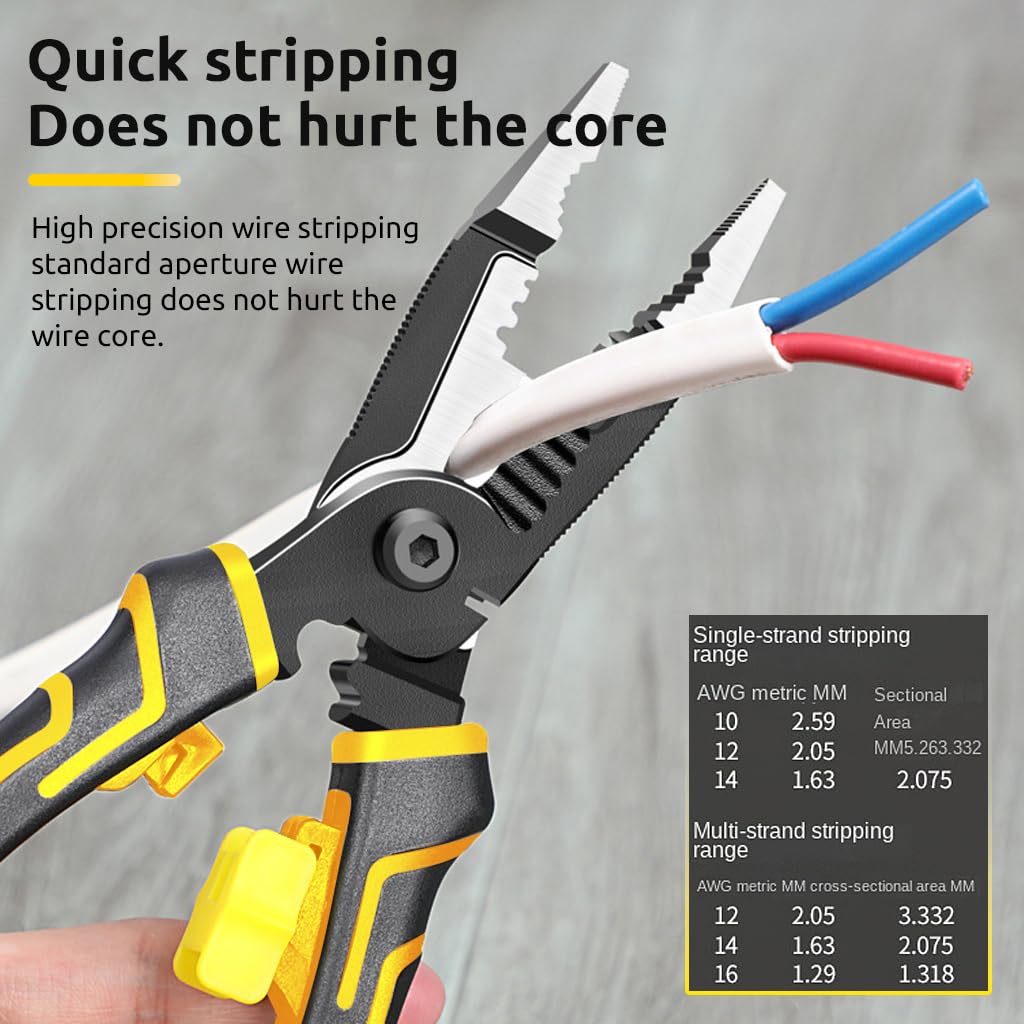 ZIBUYU 7-in-1 Wire Stripper, Wire Stripping Tool, Wire Cutter Stripping Tool for Electric Cable Stripping Cutting and Crimping, Yellow
