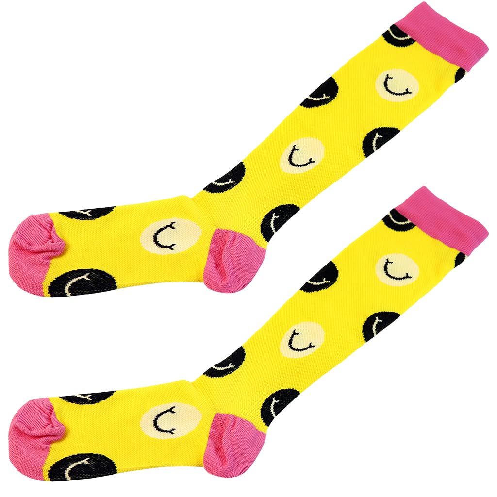 Proberos Women Knee-high Socks Calf Compression Socks Fashion Print Polyester Cotton Breathable Sport Compression Socks Anti-slip Leg Compression Socks for Running, Workout, Training, Yellow