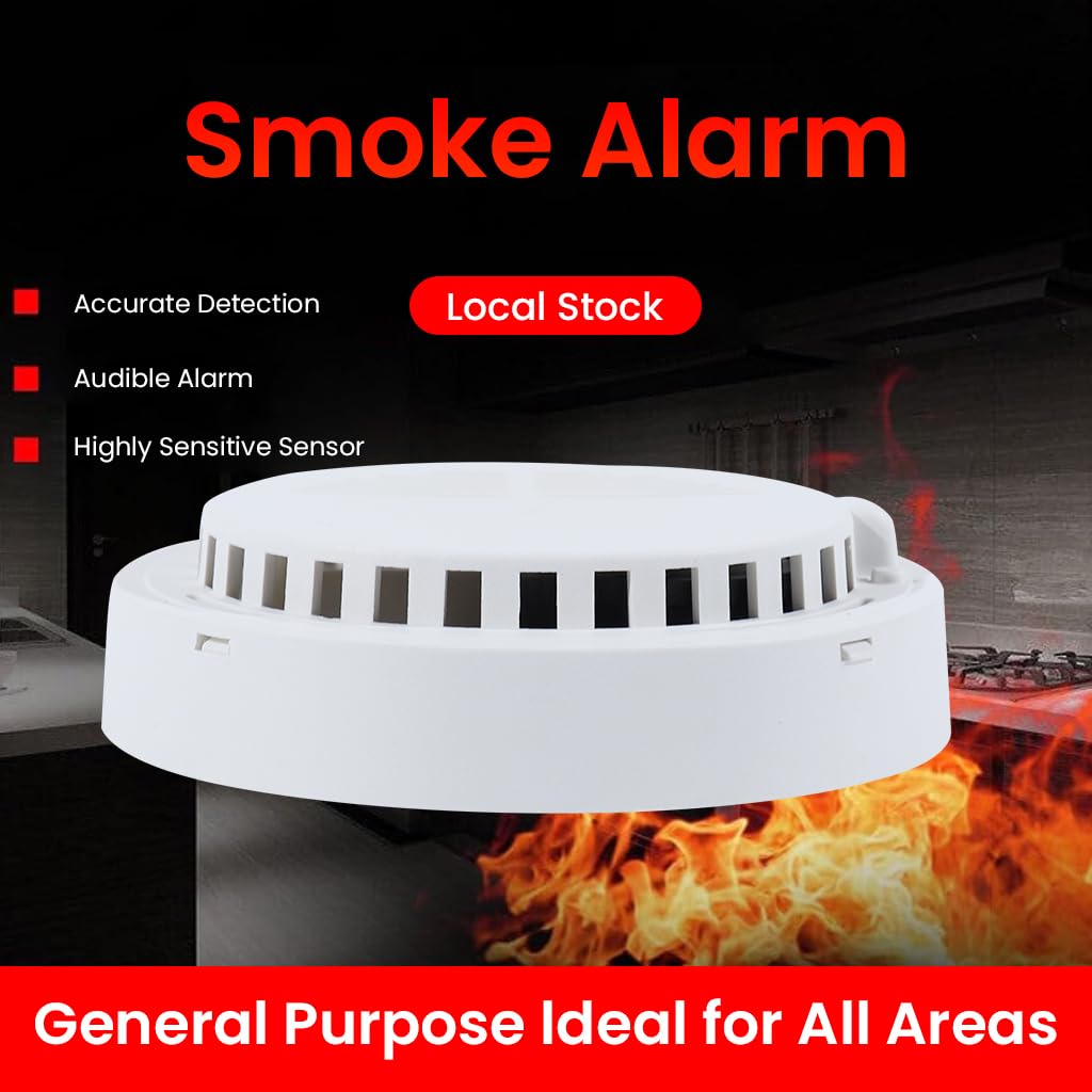 HASTHIP Smoke Detector Smoke Alarm Fire Alarm with Photoelectric Sensor, 85dB High Decibel Smoke Alarm with Flashing Light Alarm for Home, Office, Kitchen Battery Operated (Battery Not Included)