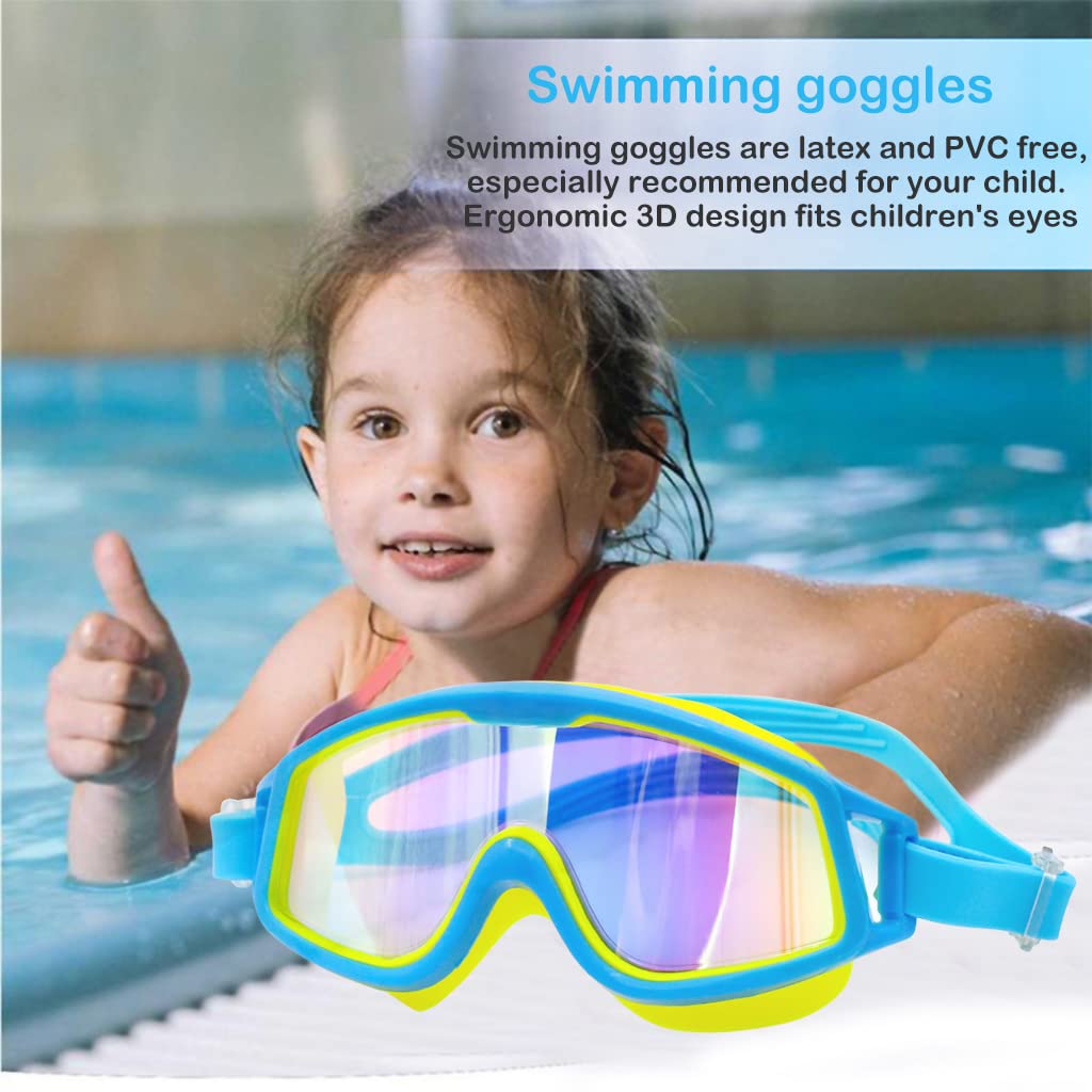 Proberos Professional UV Protection Indoor Outdoor Swimming Goggles for Kids Leakproof Silicone Frame Anti-fog Swimming Goggles Adjustable Swim Goggles for Kids 4-16 Years Old, Blue