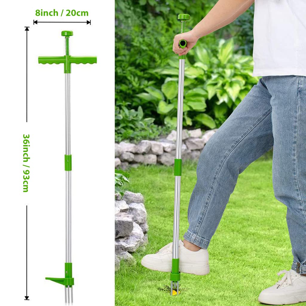 Proberos Stand Up Weeder Hand Tool, Long Handle Garden Weeding Tool Steel 3-Claws Weeder Hand Tool, Hand Weed Puller, Twist to Catch, Press to Release, Manual Weed Puller for Lawn, Garden