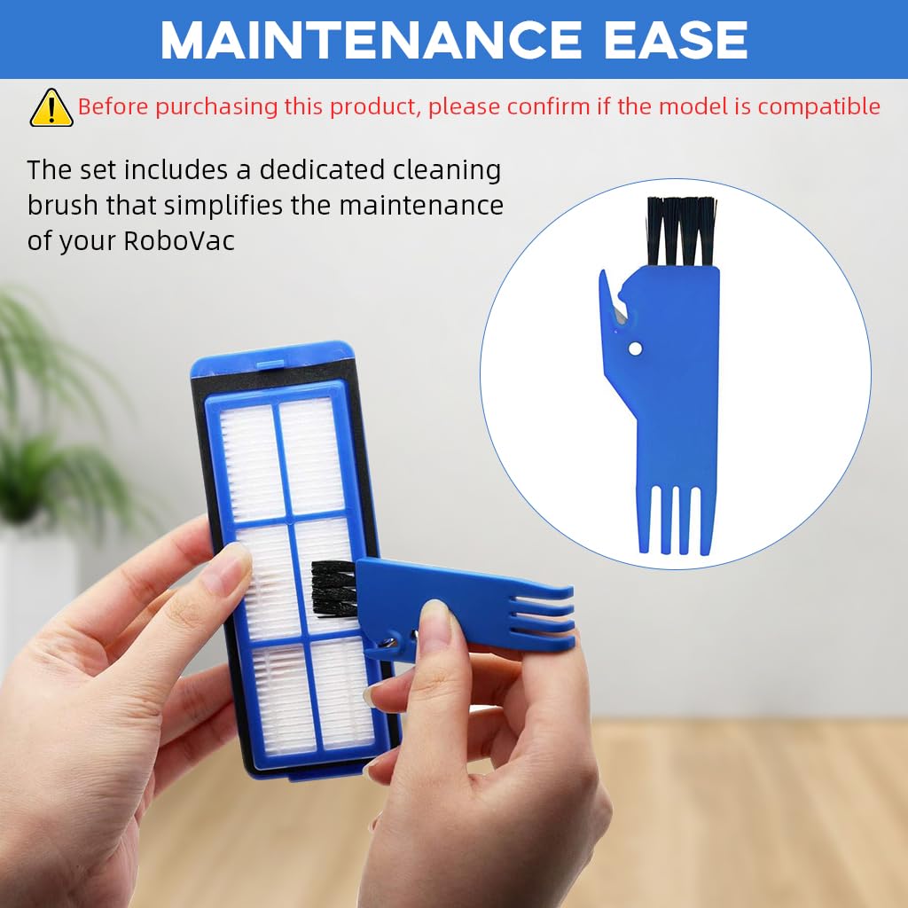 Verilux Replacement Accessories for Eufy RoboVac, Includes 4Pcs Unibody Filters, 4 Side Brushes, 1 Rolling Brush and 1 Cleaning Brush, Compatible with 11S Max, 15C Max, 30C Max, G20, G30, G30 Edge