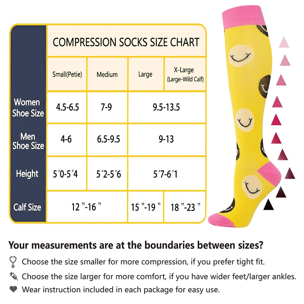 Proberos Women Knee-high Socks Calf Compression Socks Fashion Print Polyester Cotton Breathable Sport Compression Socks Anti-slip Leg Compression Socks for Running, Workout, Training, Yellow
