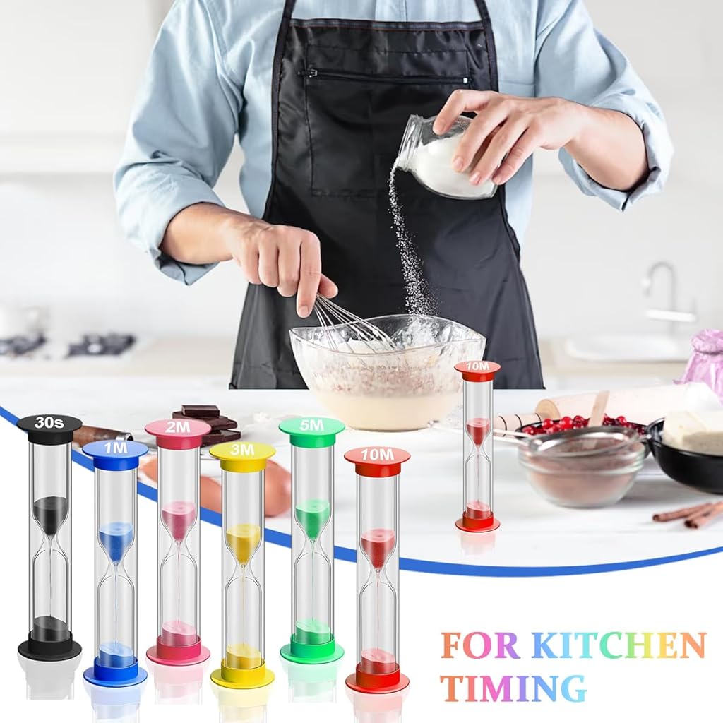 HASTHIP 6PCS Small Sand Timer Hourglass Sandglass Sand Clock Timer 30sec / 1min / 2mins / 3mins / 5mins / 10mins(8.8cm High)