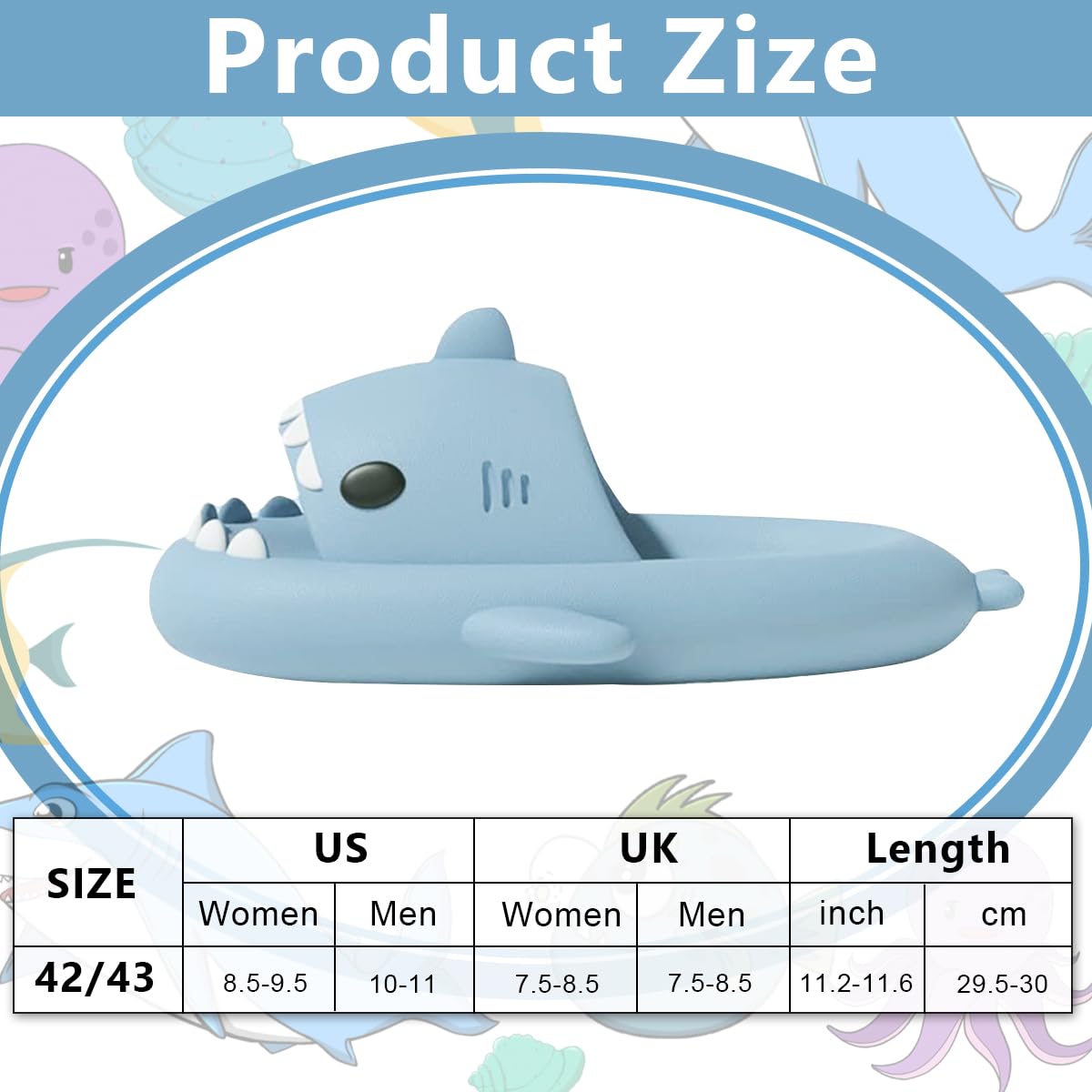 GUSTAVE Cartoon Shark Slippers for Women Cute EVC Anti-slip Slippers for Men Novelty Couple Slipper with Cushioned Thick Sole for Home, Bathroom, Beach, Pool (UK 9-10)