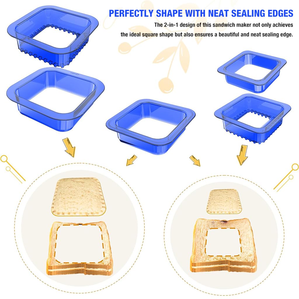 HASTHIP Bread Sandwich Maker Mold with 2 Sizes, 2 in 1 Square Sandwich Cutter and Sealer Foodgrade Plastic Sandwich Cutter Sealer and DIY Cookie Pastries Cutter Sandwich Bread Cutter Sealer