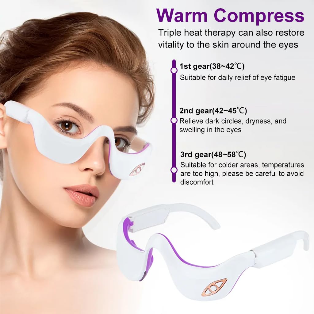 HANNEA EMS Eye Massager Wearable USB Rechargeable Micro Current Pulse Eye Massager with Heating Therapy Relieve Eye Strain, Relax Eye Muscle, Accelerate Eye Blood Circulation
