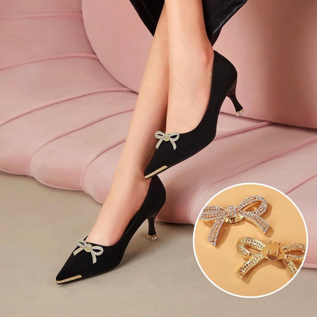 MAYCREATE 2Pcs Shoe Charms Luxurious Rhinestone Bow Shoe Charms Alloy Bow Shoe Charms Detachable Clip On Bow Charms For High Heels,Silver