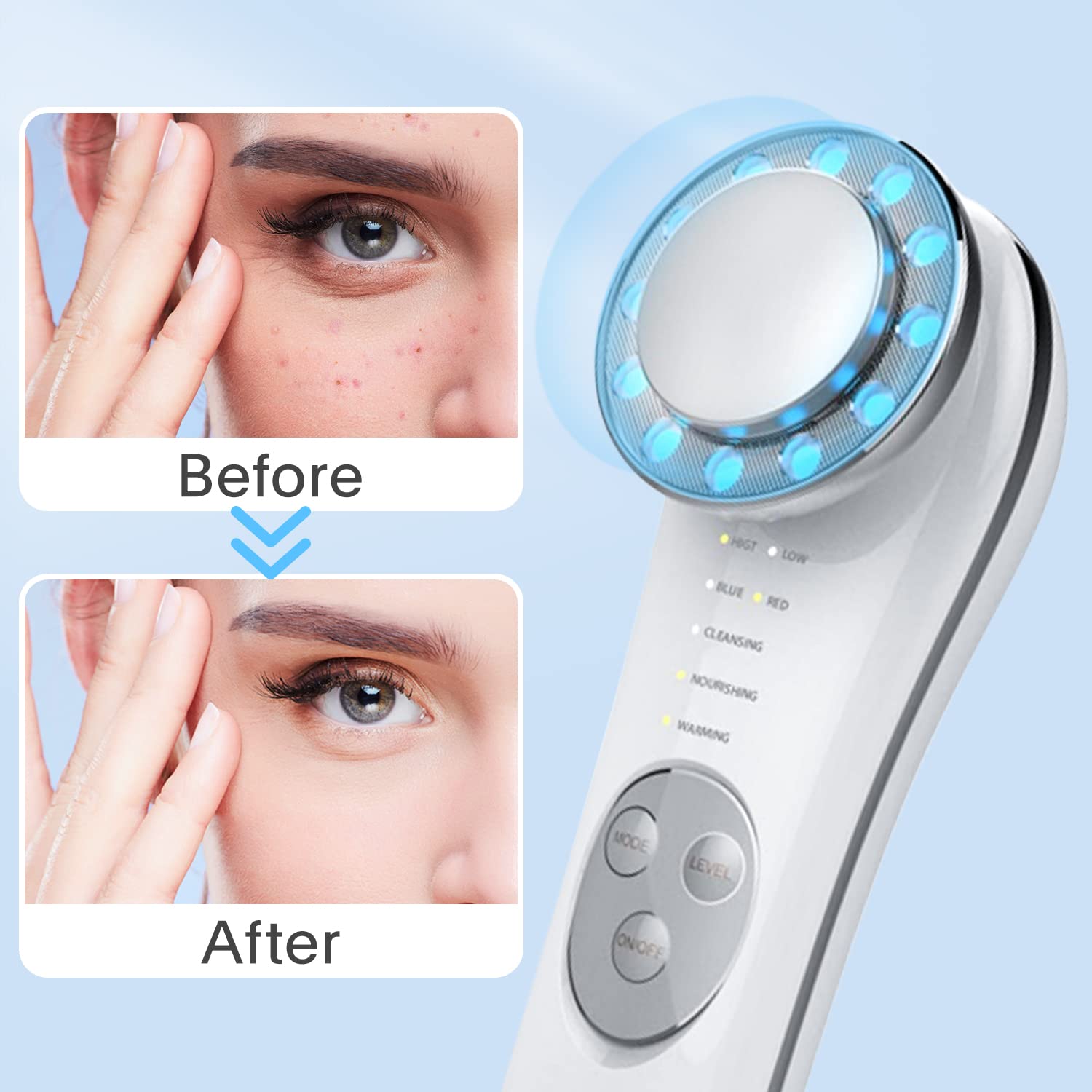 HANNEA Facial Massager 7 in 1 Skin Care Function Deep Pores Cleanser Facial Contour Lifting EMS Micro-current Anti Wrinkles Facial Massager