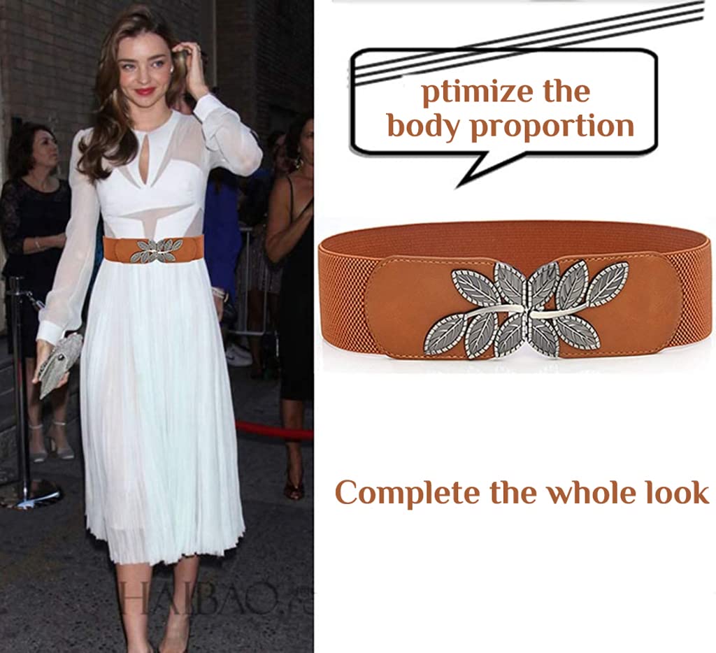 PALAY Sleek Women Wide Elastic Belt For Dress Ladies Stretchy Belt Interlocking Buckle, Vintage Blouse Blazer Dress Belt Jumpsuit Dress Belts