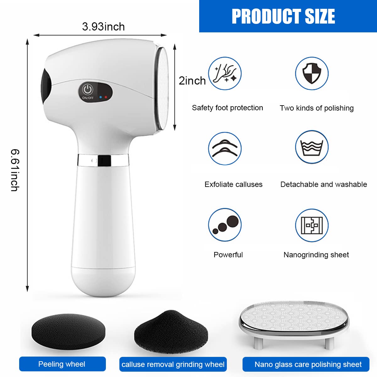HANNEA Callus Remover for Feet Electronic, Rechargeable with 2 Roller Head Quartz Nanoglass Grinding Bit Foot Callus Remover, Dead Skin Remover for Feet, Pedicure Tool Kit Foot Care