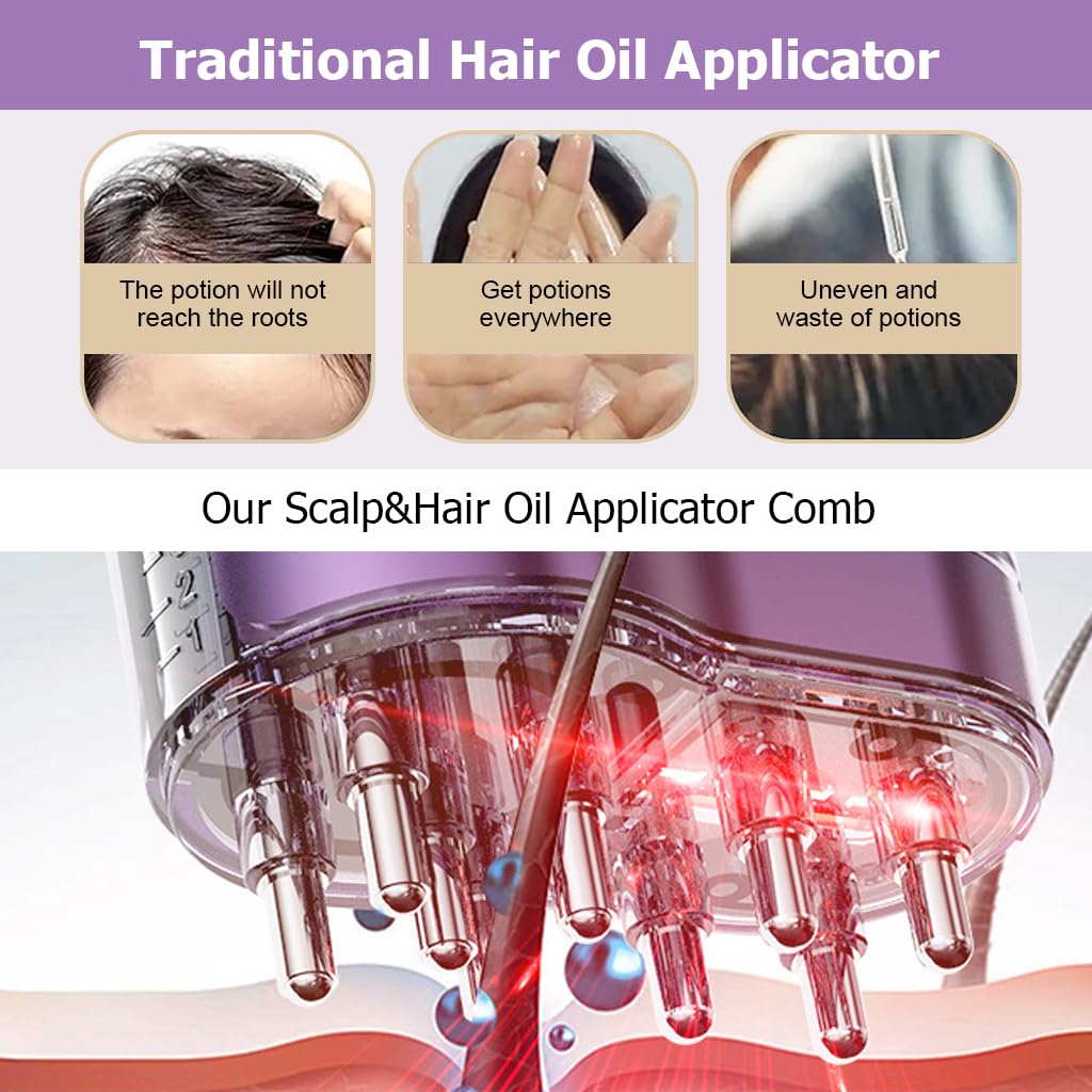 HANNEA 2 in 1 Hair Oiling Applicator&Scalp Oil Applicator, Electric Hair Oil Applicator for Hair Growth, Oil Massager for Scalp With LED Red Light Therapy, 10 ML
