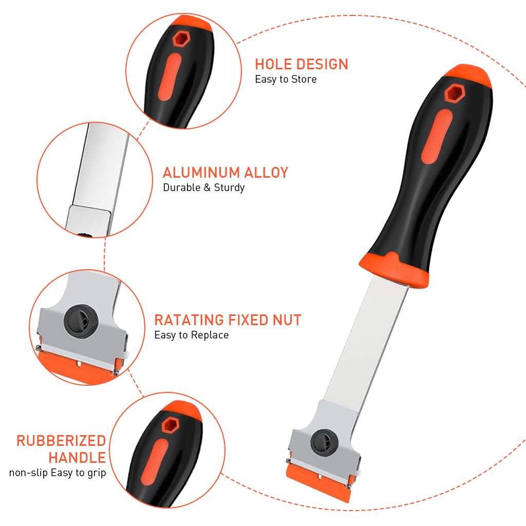 Serplex Razor Scraper Glue Remove Tool Set of 5 Razor Scraper Tool with 10 Plastic and 10 Metal Razor Blades Extendable Scraper Tool for Removing Stickers, Labels on Wall, Glass, Tiles