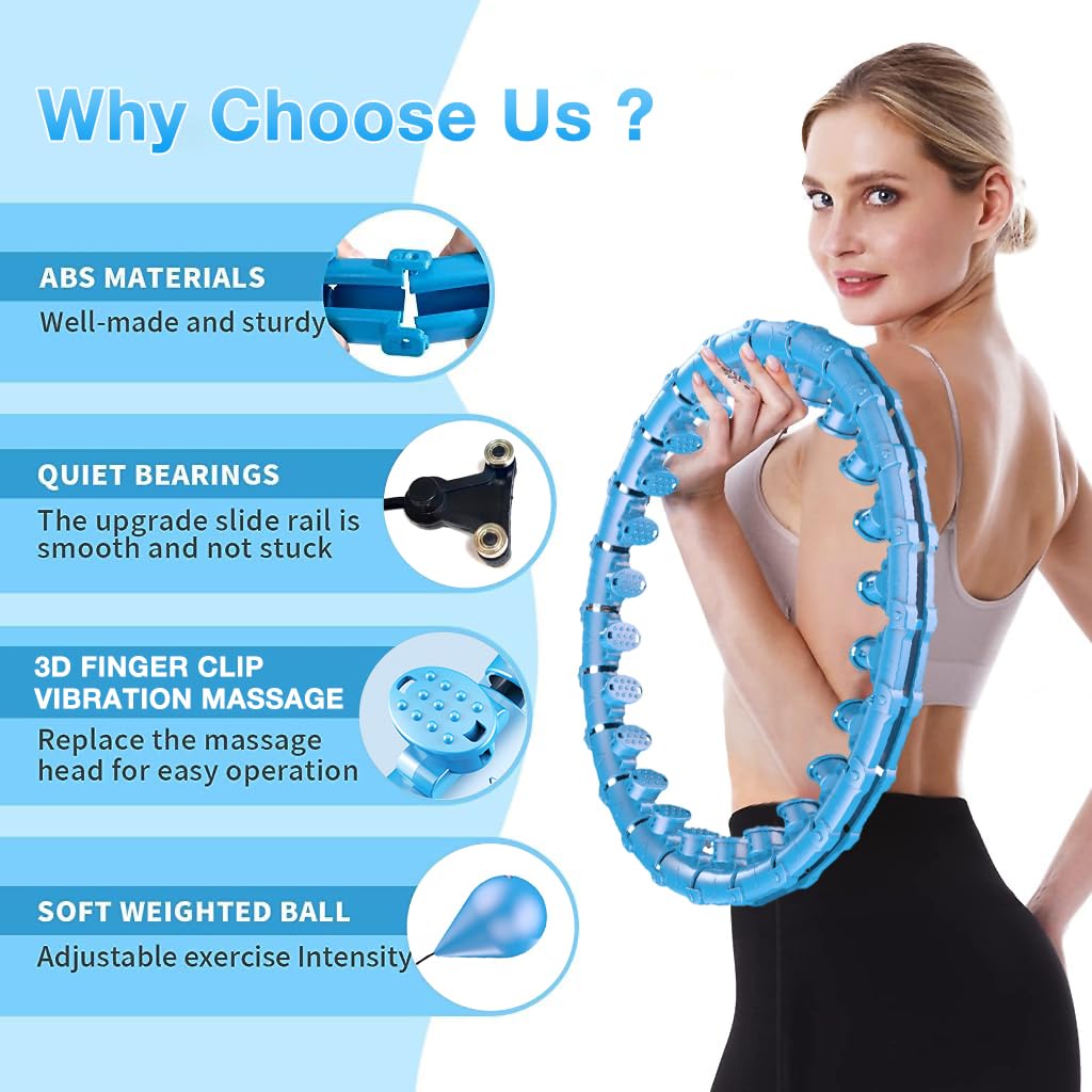 Proberos Hula Hoop for Adults Kids with Weighted Ball, 30 Knots Detachable Hula Hoop for Weight Loss Abdomen Massage Fitness Workout, Auto-Spinning Hula Hoop Ring for Waist Size Under 57in