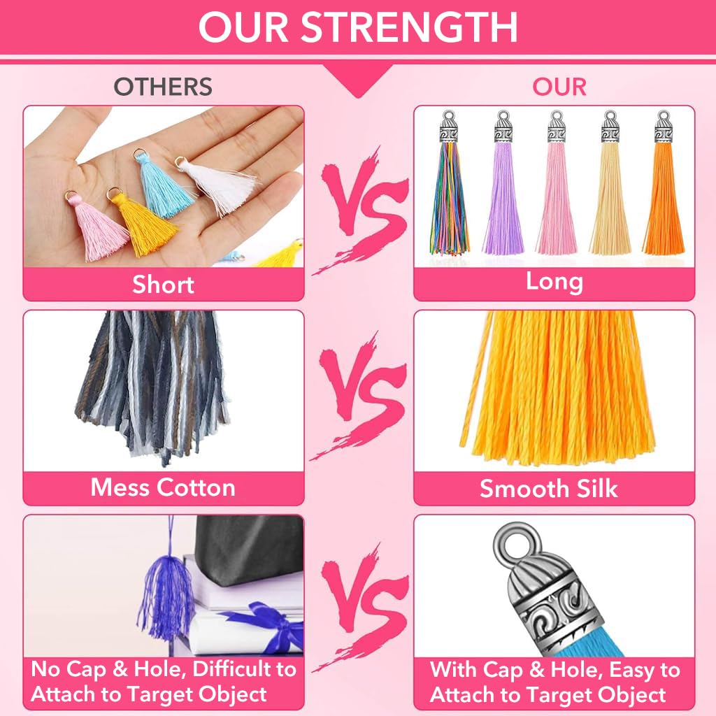 HASTHIP 100Pcs Tassels for Jewelry Making, Keychain Tassel Charms Silky Handmade Tassels Kits DIY Craft for Earring Necklace Jewelry Making Keychain Bag Charms Decorative, 2.36 Inch