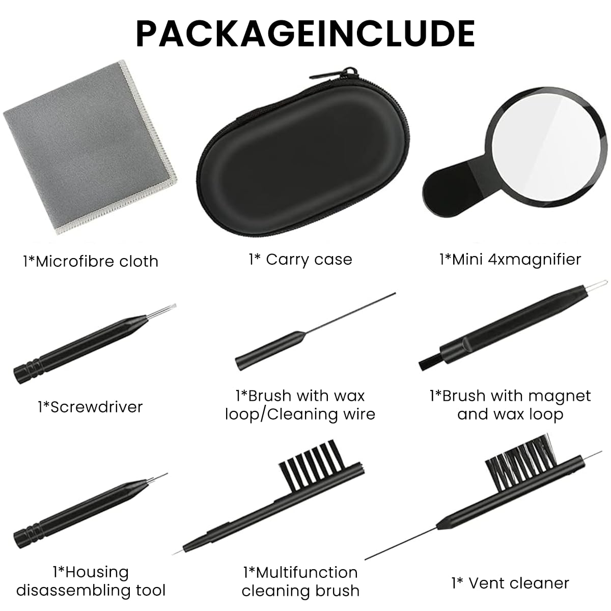 HANNEA Hearing Aid Cleaning Kit, Set of 8pcs Hearing Aid Cleaning tools with Storage Case & Magnifier, Hearing Aid Cleaning Brushes Earphone Cleaning Kit for Hearing Aid, Earbuds, Earphone