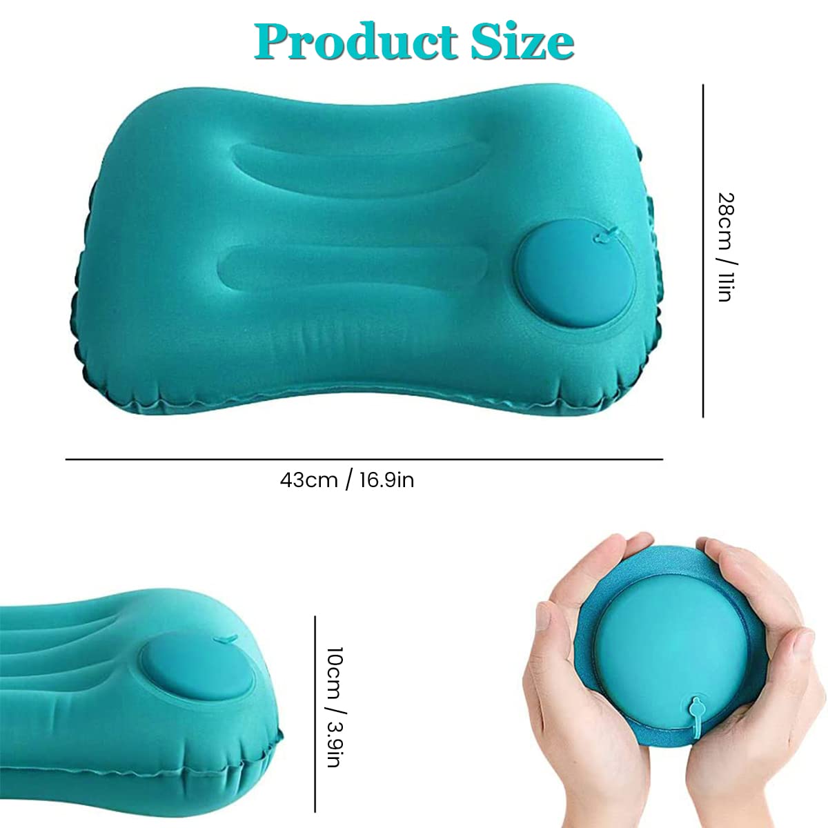 PALAY Inflatable Travel Pillow, Comfort Ultralight Inflatable Air Pillow, Ergonomic Neck Air Pillow & Lumbar Pillow for Neck & Lumbar Support While Camp, Hiking, Backpacking, Turquoise