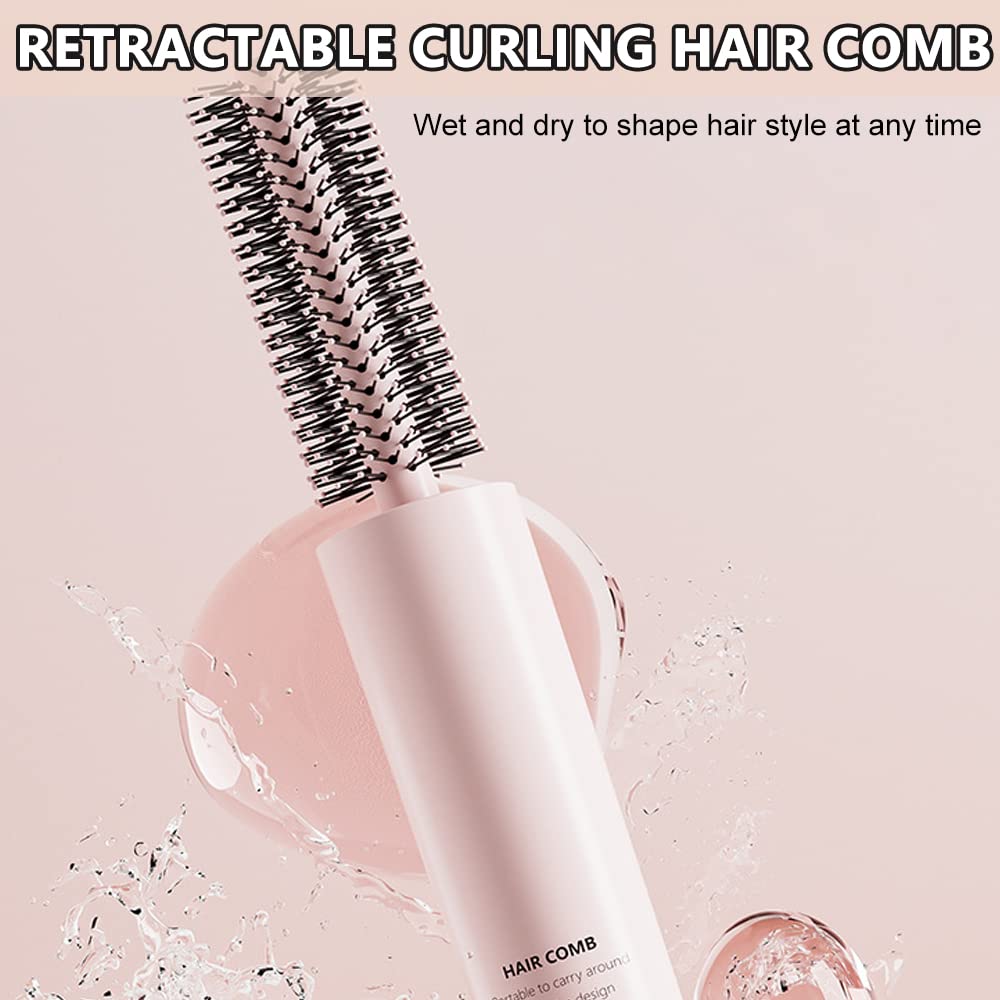 MAYCREATE Small Hair Brush for Women Girls, Retractable Pocket Hair Comb for Travel, Creative Portable Hair Styling Curling Straightener Brush for Hair, Silicone Massage Tips Design