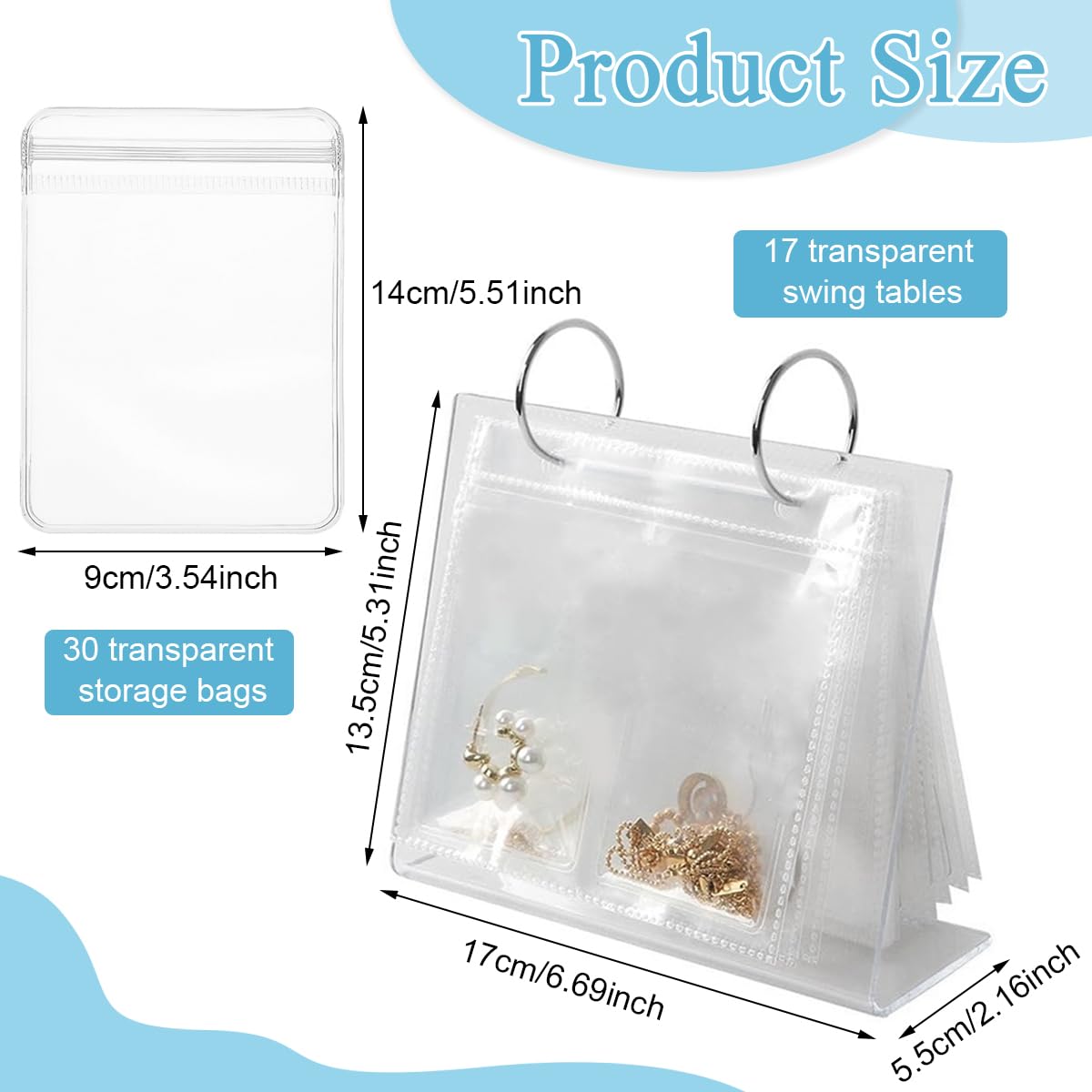 MAYCREATE Clear Acrylic Jewelry Organizer Stand for Women Girls with 30Pcs PVC Transparent Anti-oxidation Jewelry Storage Zipper Bag for Necklace Earrings Rings Bracelets