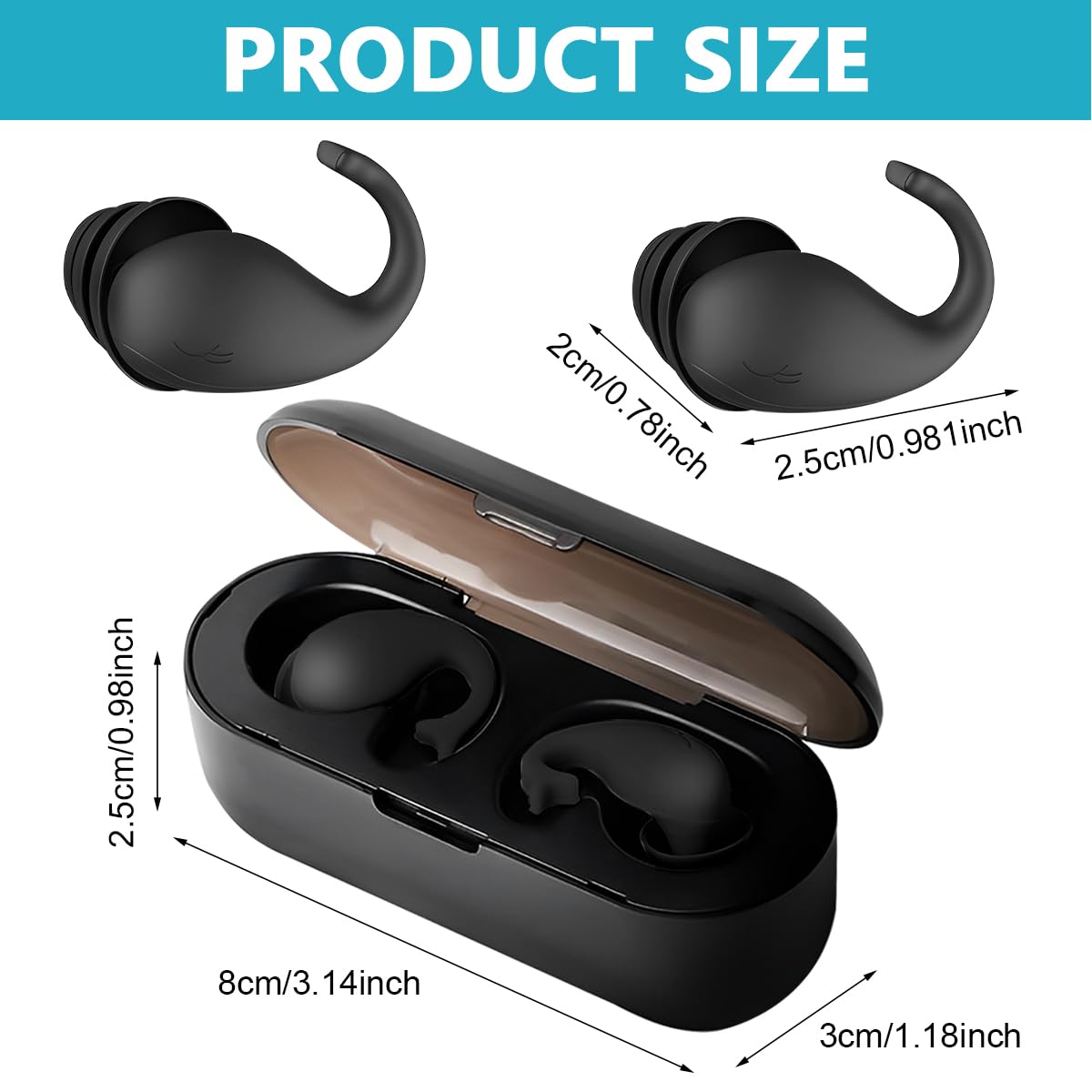 HANNEA Ear Plugs for Sleeping, Reusable Silicone Earplugs for Hearing Protection, Noise Cancelling Ear Plugs for Sleeping, Concerts, Motorcycle, Work (Black)