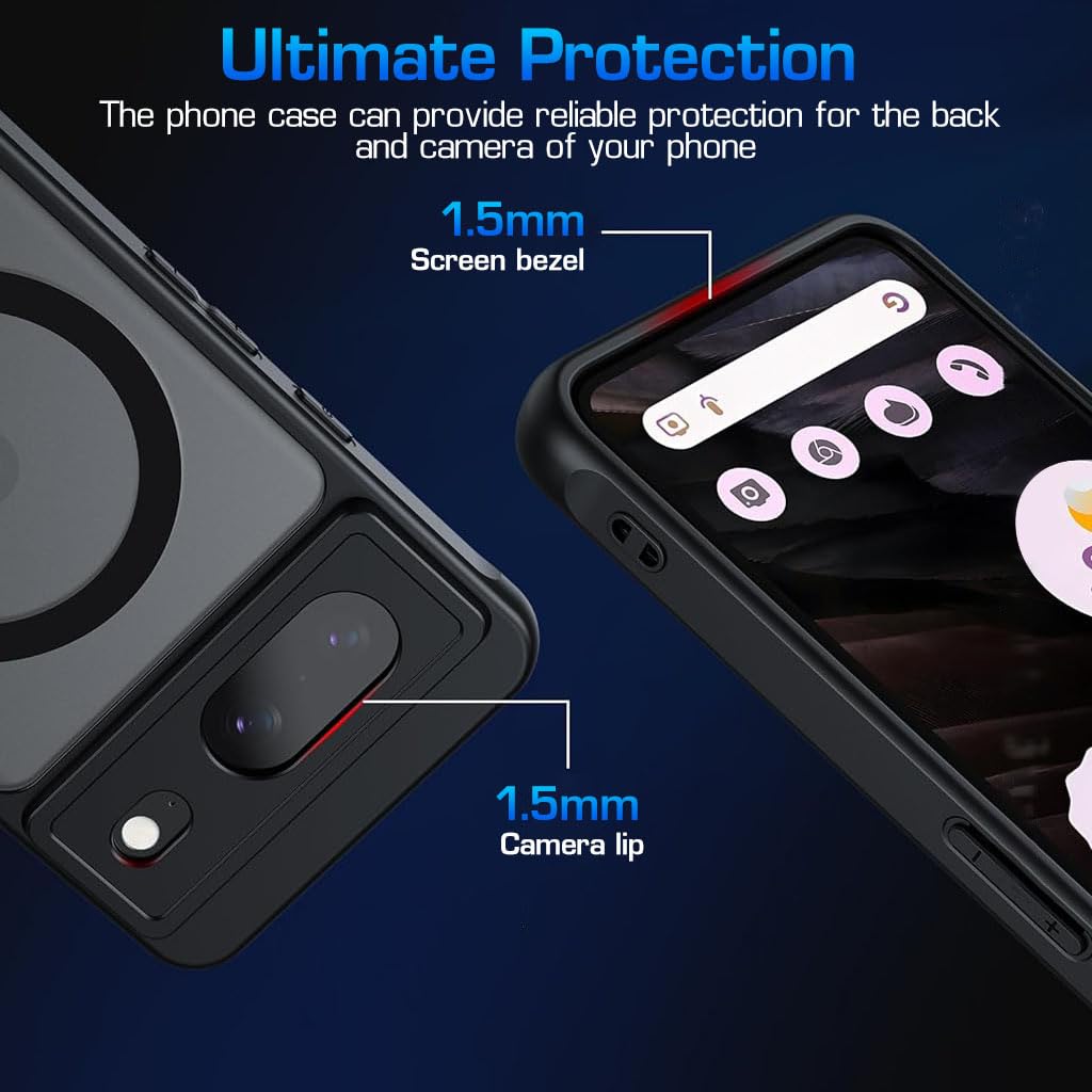 ZORBES Phone Case for Google Pixel 8 Full Protection Phone Cover for Google Pixel 8 with Magnet Ring Compatible with MagSafe, Fashion Matte Black Hard Shockproof Protective Case for Google Pixel 8