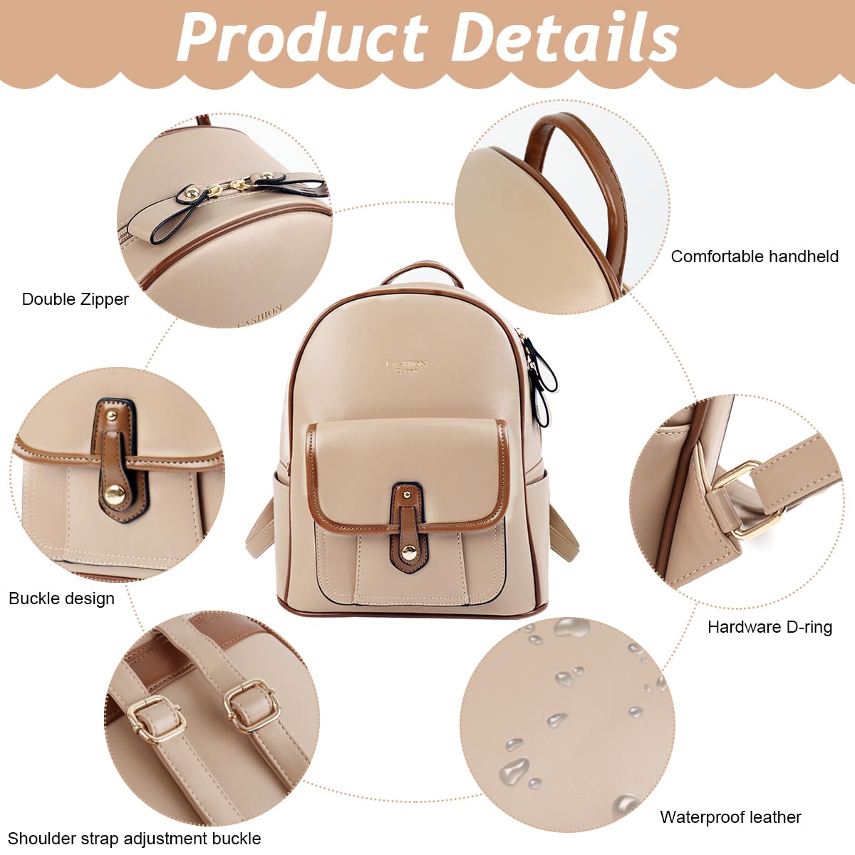 PALAY Women Backpack Fashion Women Shoulder Bag Backpack PU Travel Backpack with Handle Fashion Women Backpack Contrast Color Zipper Backpack for Daily Commuting, Travel, School